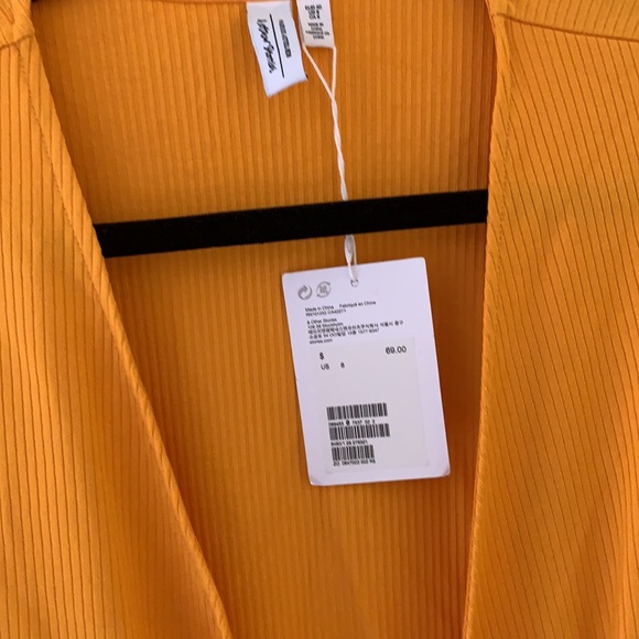 & Other Stories Ribbed Yellow Mini Wrap Dress - Picture 5 of 7